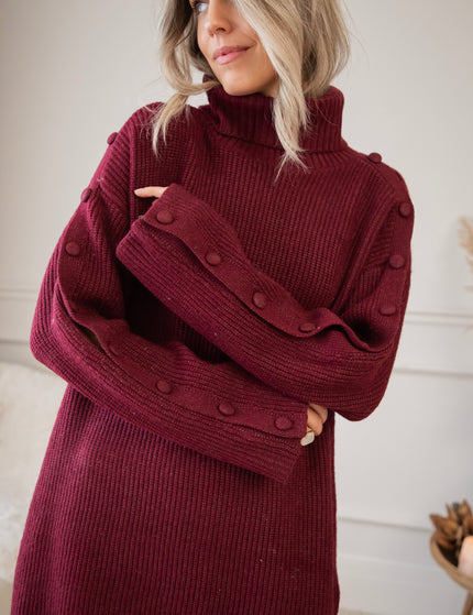 Baggy Button Bordeaux - Sweater Dress