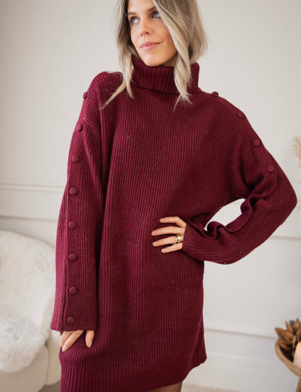 Baggy Button Bordeaux - Sweater Dress