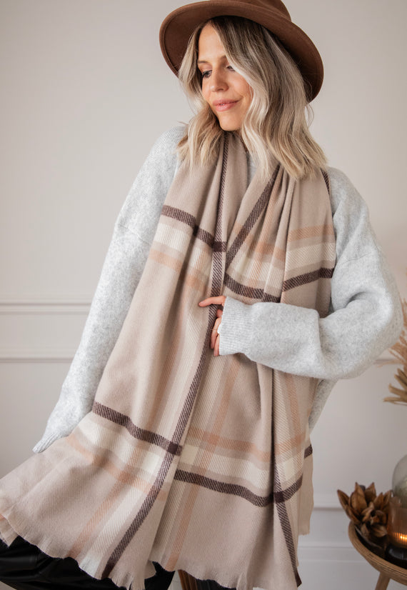 Liva Plaid Taupe - Sjaal