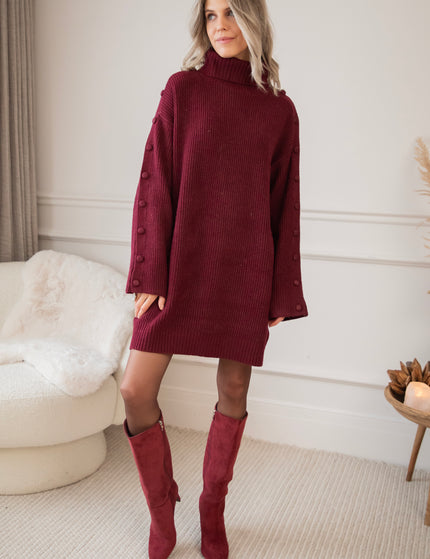 Baggy Button Bordeaux - Sweater Dress