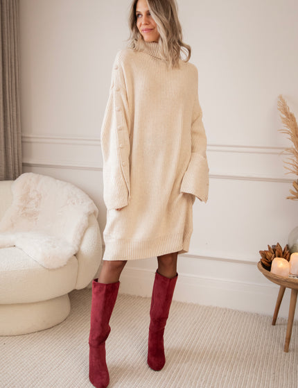Baggy Button Beige - Sweater Dress