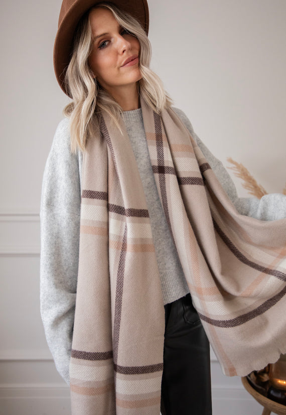 Liva Plaid Taupe - Sjaal