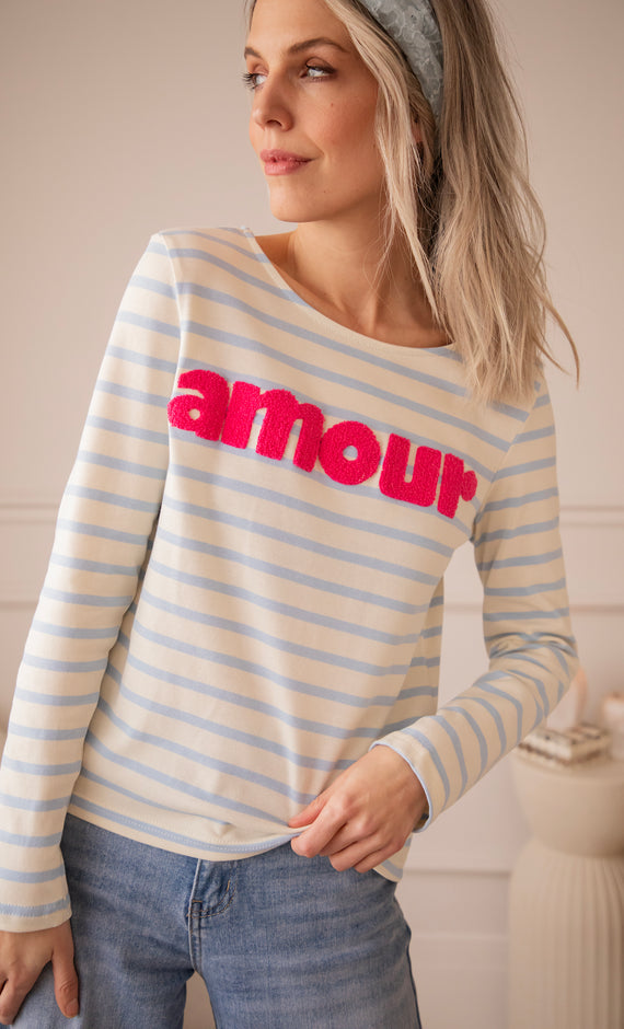 Amour Stripes Baby Blue/Fuchsia - Longsleeve