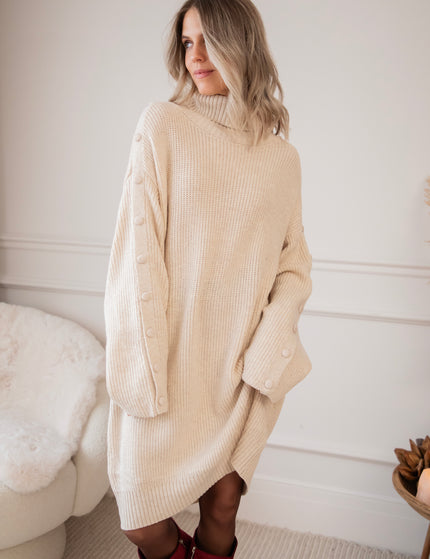 Baggy Button Beige - Sweater Dress