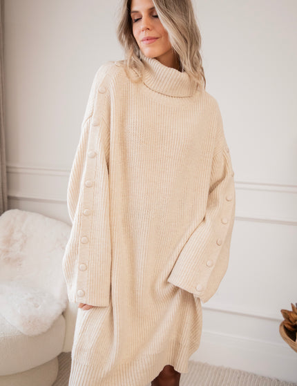 Baggy Button Beige - Sweater Dress