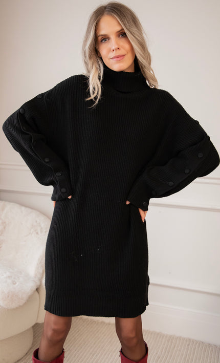Baggy Button Black - Sweater Dress