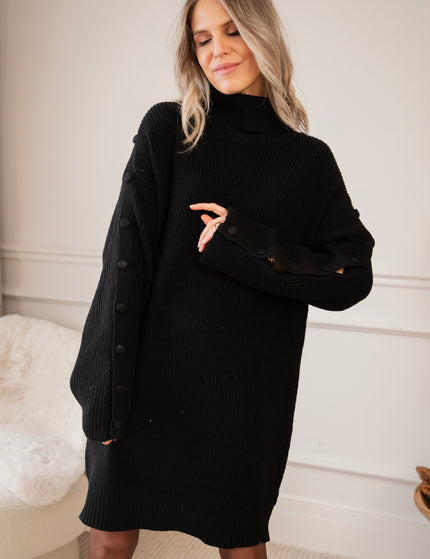 Baggy Button Black - Sweater Dress