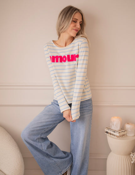 Amour Stripes Baby Blue/Fuchsia - Longsleeve