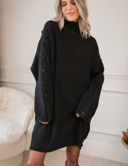 Baggy Button Black - Sweater Dress