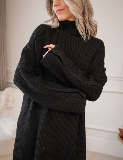 Baggy Button Black - Sweater Dress