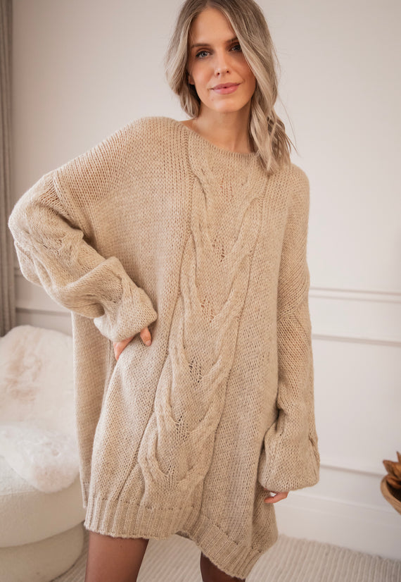 Coco Cable Taupe - Sweater Dress