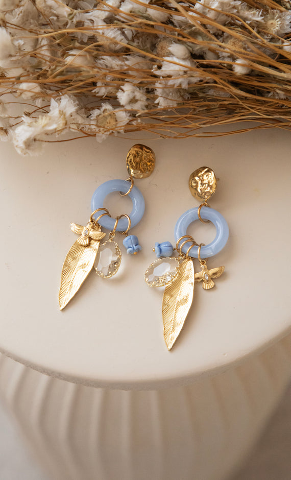 Wing Ring Blue/Gold - Oorbellen