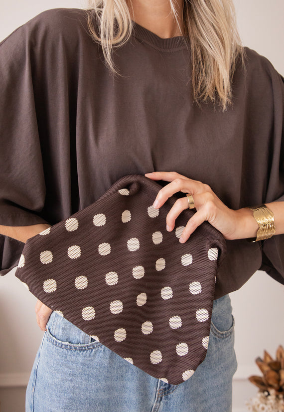 Pia Polka Clutch Brown/Off White - Handbag