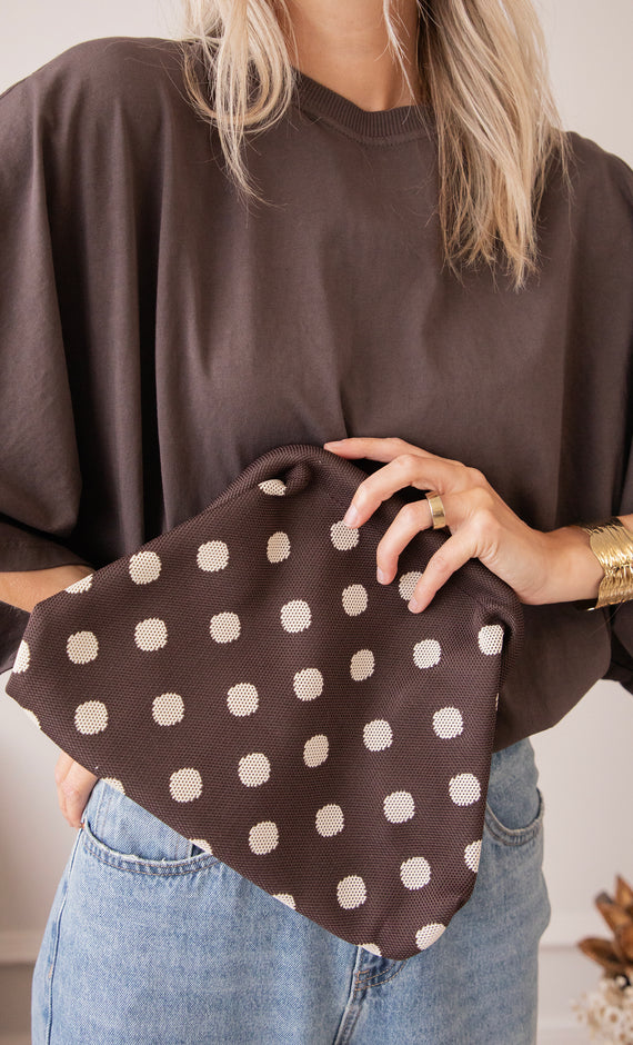 Pia Polka Clutch Brown/Off White - Handbag