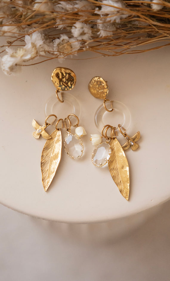 Wing Ring Beige/Gold - Oorbellen