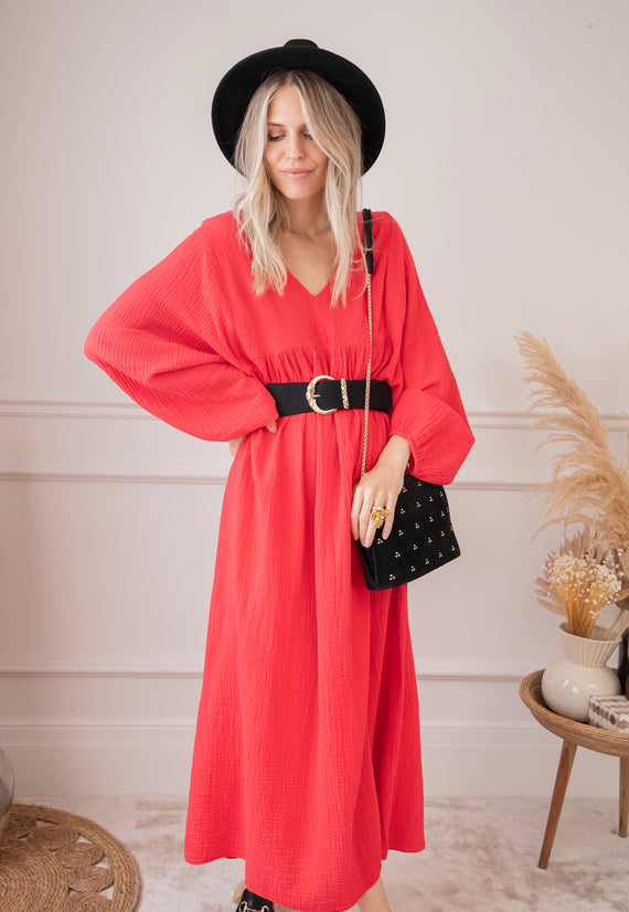 Maud Tetra Red - Maxi Jurk