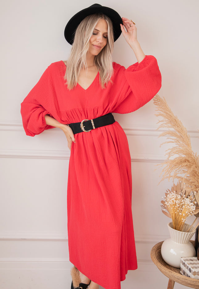 Maud Tetra Red - Maxi Jurk