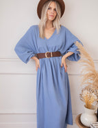 Maud Tetra Dusty Blue - Maxi Jurk