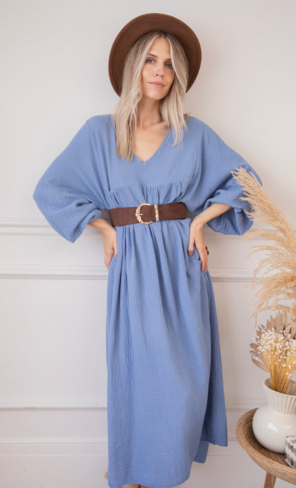 Maud Tetra Dusty Blue - Maxi Jurk