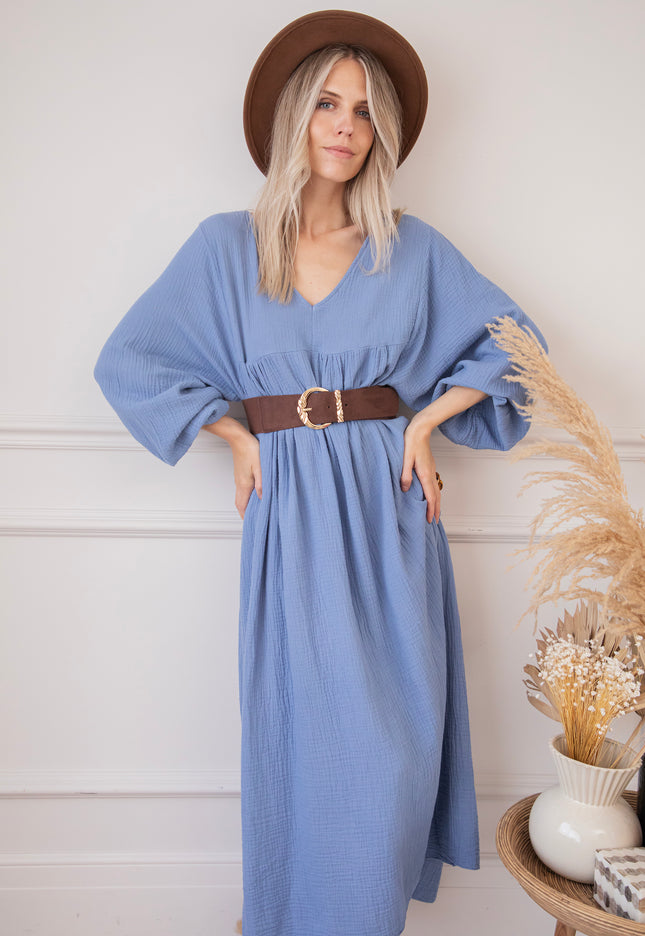 Maud Tetra Dusty Blue - Maxi Jurk