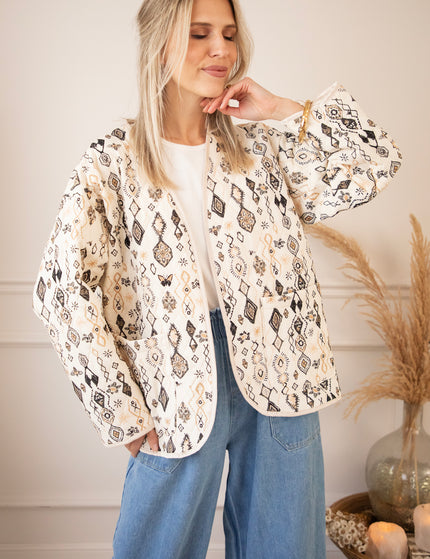 Jacke - Botanical Quilt - Beige/Schwarz