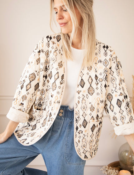 Jacke - Botanical Quilt - Beige/Schwarz