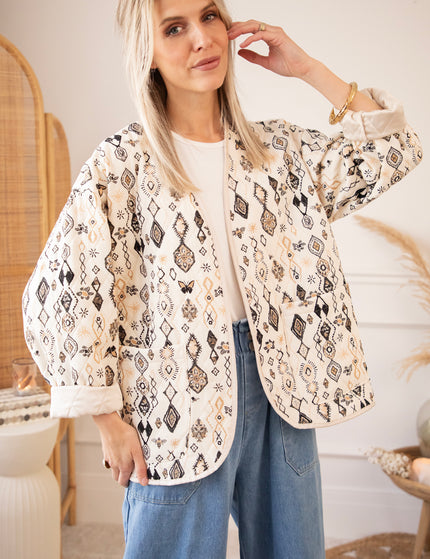 Jacke - Botanical Quilt - Beige/Schwarz