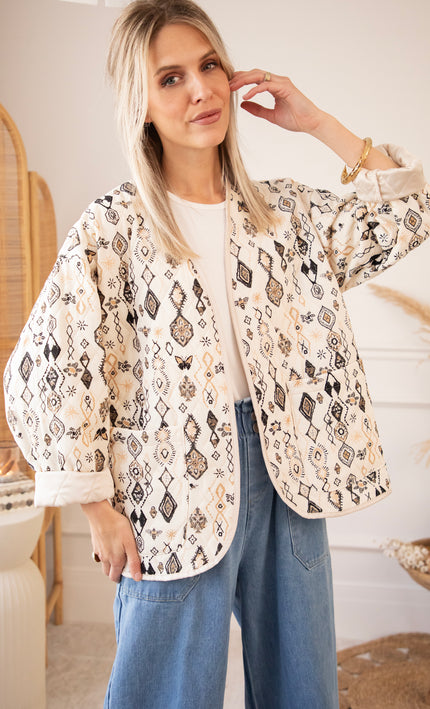 Jacke - Botanical Quilt - Beige/Schwarz