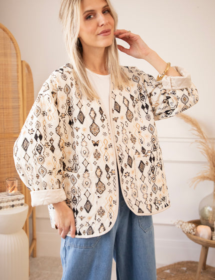 Jacke - Botanical Quilt - Beige/Schwarz
