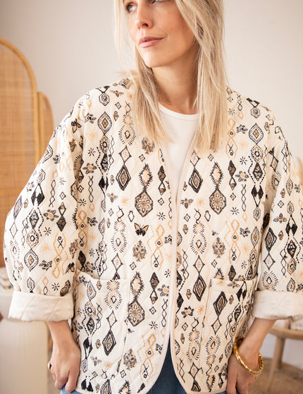 Jacke - Botanical Quilt - Beige/Schwarz