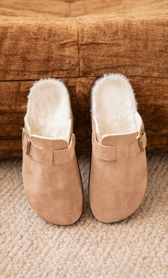 Cozy Buckle Clogs Taupe - Flats