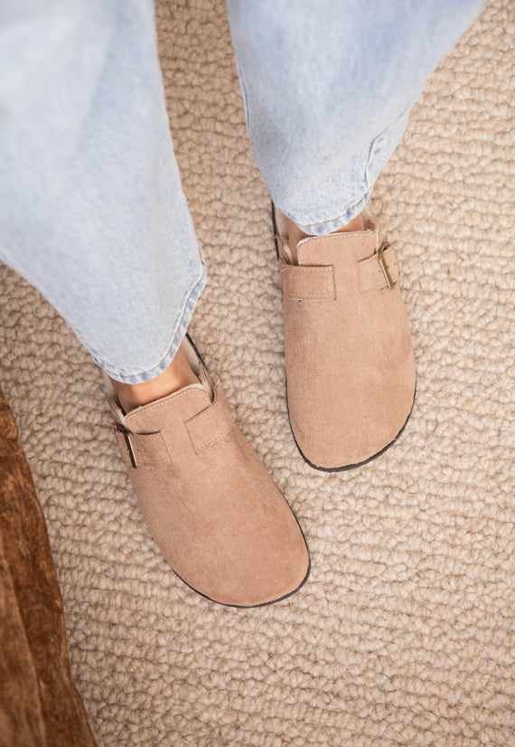 Cozy Buckle Clogs Taupe - Flats