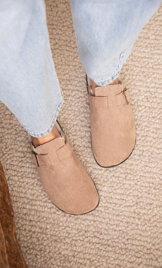 Cozy Buckle Clogs Taupe - Flats