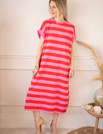Maxikleid - Stripe Me Happy - Pink/Rot