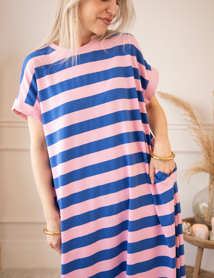 Maxikleid - Stripe Me Happy - Babyrosa/Dunkelblau