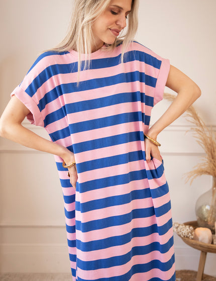 Maxikleid - Stripe Me Happy - Babyrosa/Dunkelblau