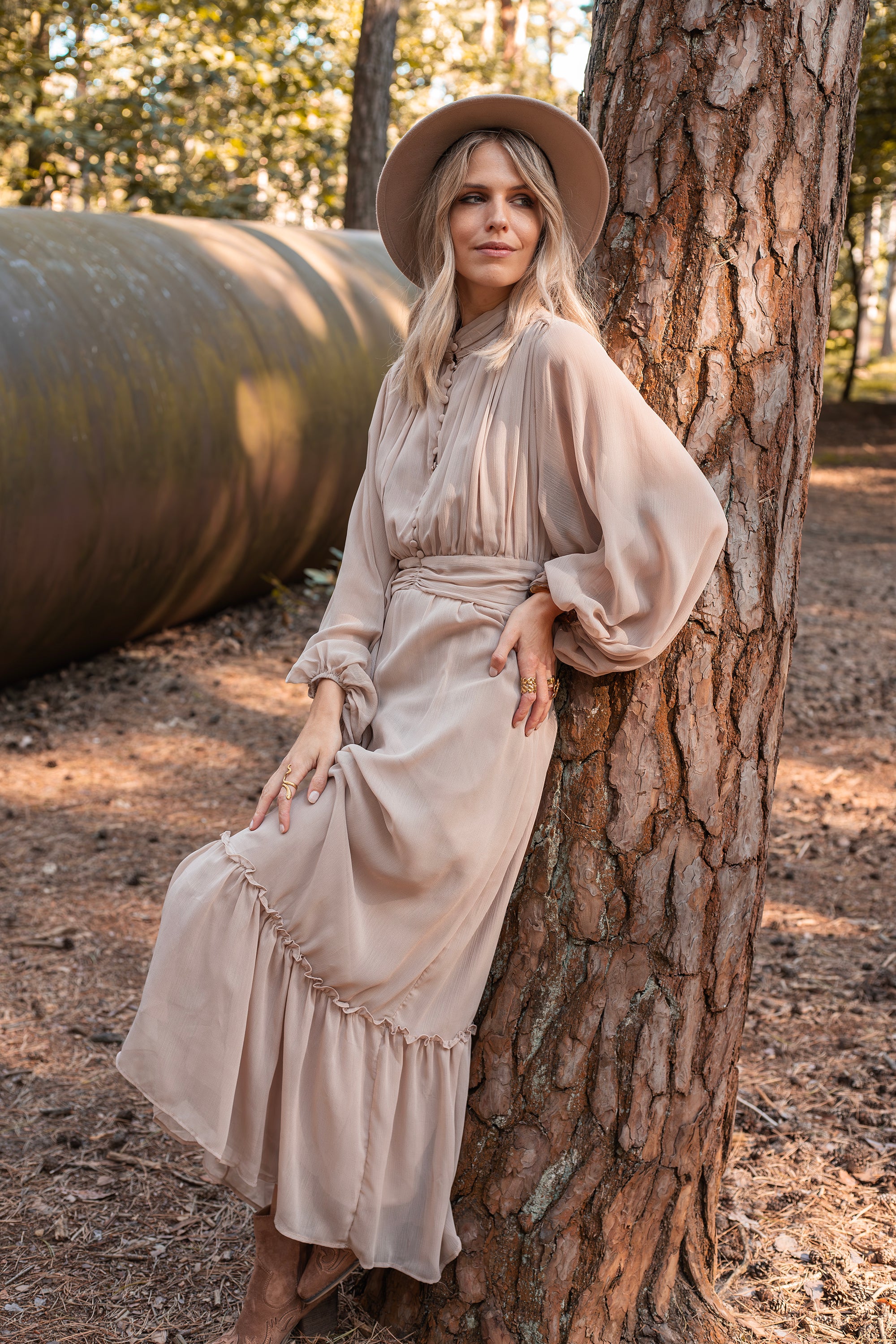 Taupe maxi dress with sleeves Clearance