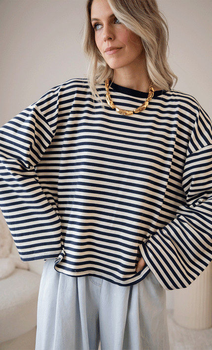 Sadie Stripe Beige/Navy - Longsleeve