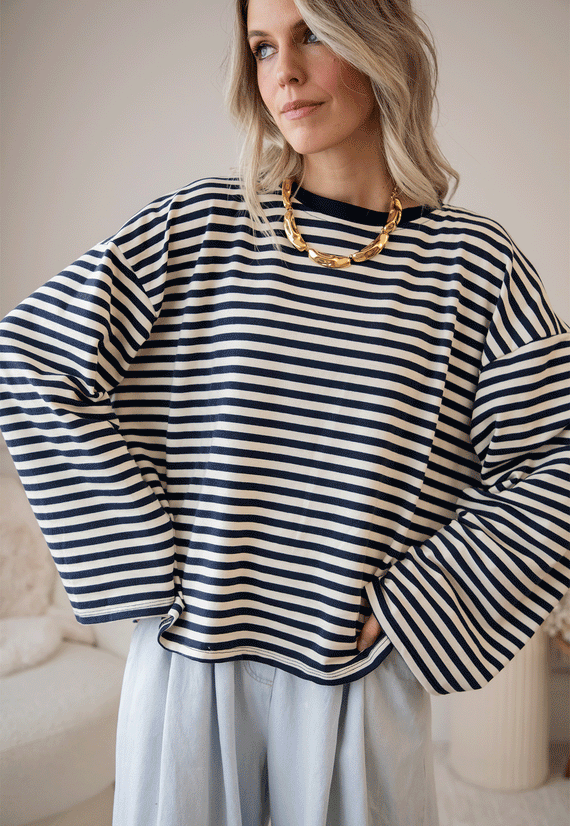 Sadie Stripe Beige/Navy - Longsleeve