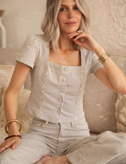 Aline Beige/Dark Brown - Blouse - ellemilla