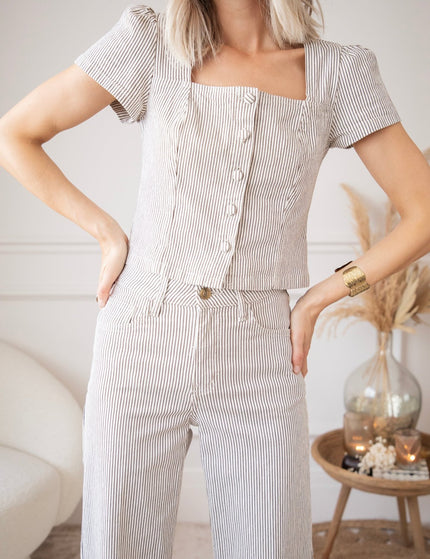Aline Beige/Dark Brown - Blouse - ellemilla
