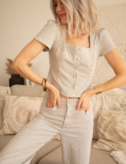 Aline Beige/Dark Brown - Blouse - ellemilla