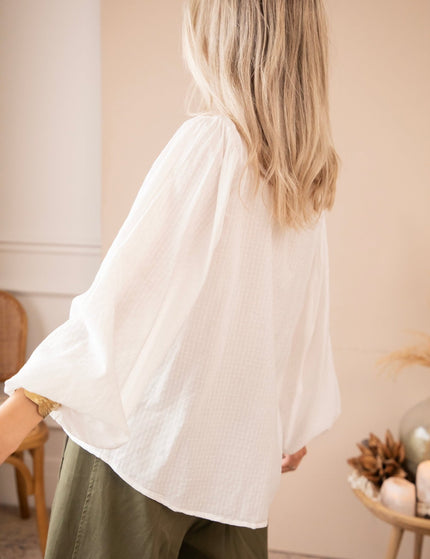 Amelia Embroidery White/Beige - Blouse - ellemilla