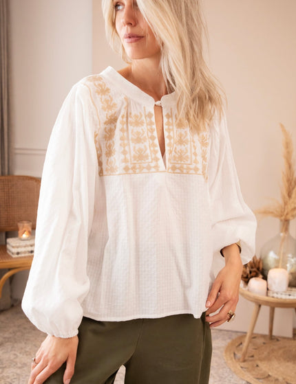 Amelia Embroidery White/Beige - Blouse - ellemilla