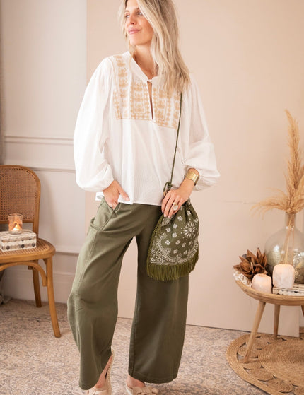 Amelia Embroidery White/Beige - Blouse - ellemilla