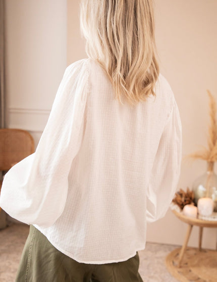 Amelia Embroidery White/Beige - Blouse - ellemilla