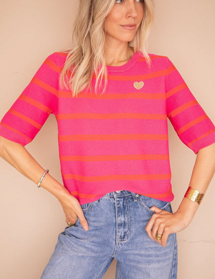 Beating Heart Stripes Fuchsia/Red - T-Shirt - ellemilla