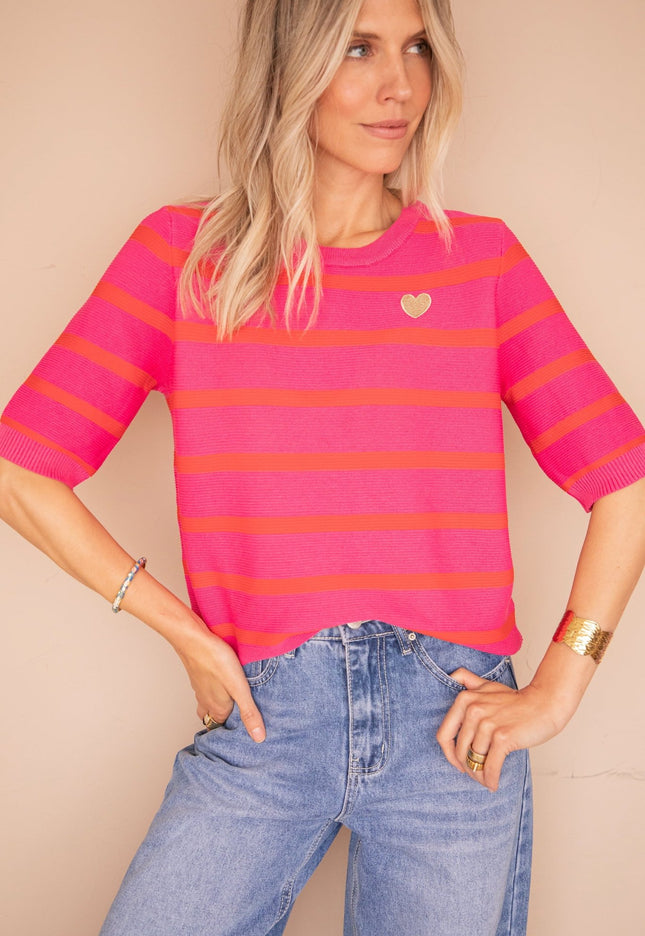 Beating Heart Stripes Fuchsia/Red - T-Shirt - ellemilla