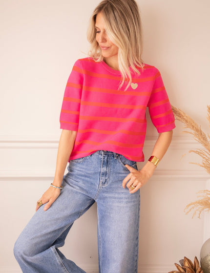 Beating Heart Stripes Fuchsia/Red - T-Shirt - ellemilla