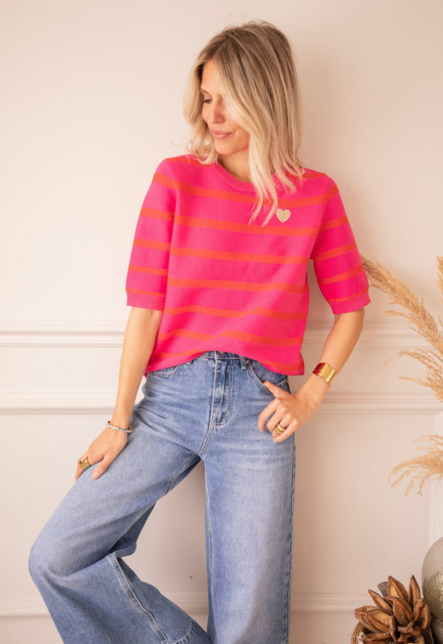 Beating Heart Stripes Fuchsia/Red - T-Shirt - ellemilla